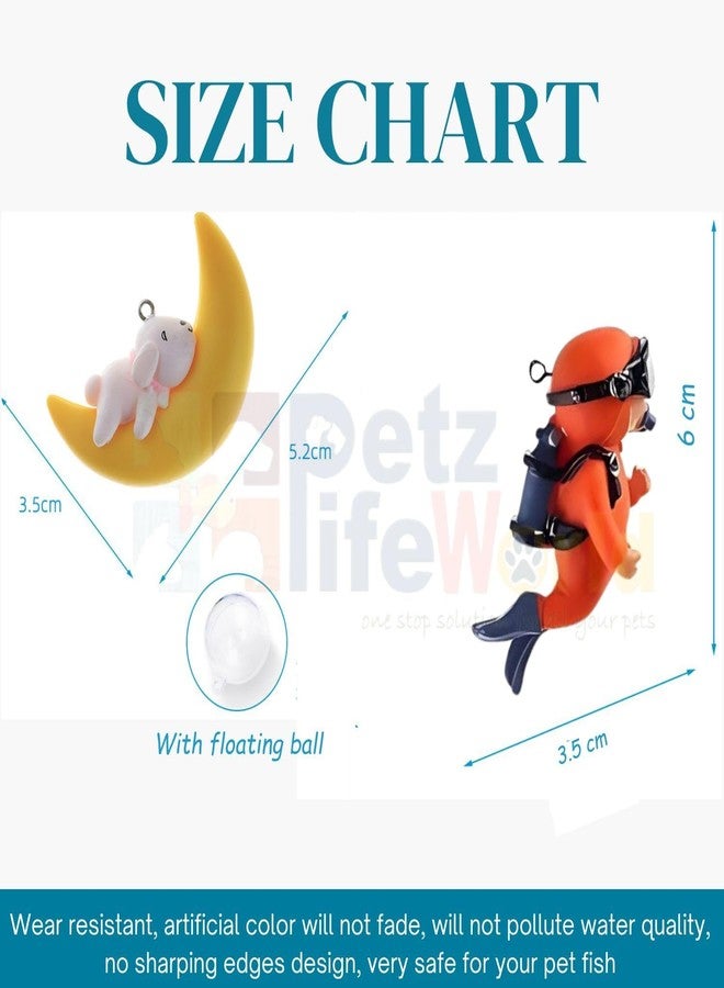 مجموعة VAYINATO® المكونة من قطعتين - هلال وغواص (لون عشوائي) - زينة لحوض السمك - لعبة لتزيين حوض السمك - زينة لطيفة وواقعية لعالم ساحر تحت الماء من Petzlifeworld - Image 4